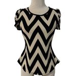 Papaya  Black Cream Chevron Peplum Top Puff Sleeve Juniors M Cute Chic Elegant Photo 0