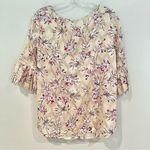 Ann Taylor ‎ Ruffle Sleeve Floral Blouse Women's Medium Cream Pink Ladder Lace Photo 5