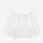 ZARA NWT  Women Off White Textured Tie Eyelet 3/4 Sleeve Slight Cropped Top Sz M Photo 5