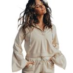 The Normal Brand Women’s Cream Cropped Cotton Terry Henley Hoodie size Small Photo 0