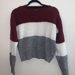 Ambiance Apparel Burgundy, Grey and White Stripe Sweater Photo 0