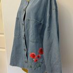 Women's Blue Denim Jacket with Floral print Size L Photo 3