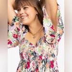 Roxy  Golden Dawn Smocked A-Line Mini Dress in Ash Rose Wallflower Size Large Photo 3