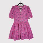 English Factory Womens Dress Pink Meredith Mini V Neck Puff Sleeve A Line Medium Photo 1