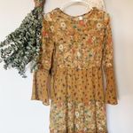 Xhilaration Mustard Forest Print Dress with Flowy Sleeves Photo 0