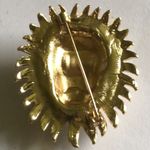 None Gold Tone CZ Rhinestones & Green Rhinestone Eyes Lions Head Brooch Shoulder Pin Photo 6