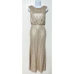 David's Bridal David’s Bridal Long Sequin Sheath Blouson Maxi Dress Gown Cap Sleeves Gold XS Photo 2