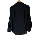 Michael Kors Zip Front Blouse Womens S Black Long Sleeve Gold Hardware Career Photo 4