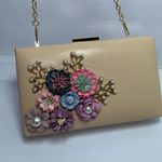 Floral Clutch Purses Flower Evening Handbag Bridal Wedding Prom Shoulder Bags Tan Photo 1