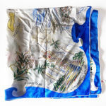 Vintage Hawaii Map Silk Scarf Blue White 50s Photo 6