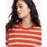 Madewell $110 Linen Drop-Shoulder Sweater Bright Flame Stripe Orange/Cream Sz S Photo 4