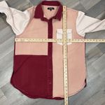 Missguided Color Block Oversized Denim Button Up Shirt Maroon Peach 8 Photo 10