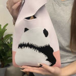 Chic Canvas Panda Pink‎ Casual Knit Style Satchel Wrist Strap Bag Versatile Pink Photo 0