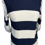 We The Free  People Crop Sweater L Navy/Cream Stripe Raw Seams Wide Boat Neck Photo 0