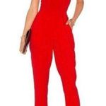 Amanda Uprichard  Red Cherri deep V-neck Sweetheart Jumpsuit Photo 0