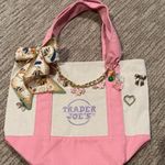 Trader Joe's mini pastel canvas tote with decor Pink Photo 0
