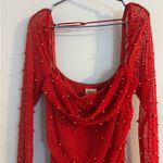 Oh Polly  red midi beaded longsleeve dress size US 6 Photo 3
