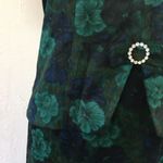 Vintage 60s Carrie Walker Faux 2 Piece Dress Forest Green Navy Floral Bows M L Size M Photo 7