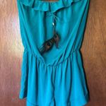 Gracia Garcia blue peacock feather bow strapless romper size L Photo 1