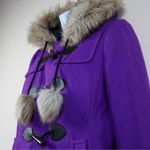 Juicy Couture Vintage Purple Wool Duffle Coat Faux Fur Hood Women's S Y2K Photo 11
