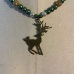 Handmade  Elegant Green and Gold Reindeer Pendant Necklace Photo 1