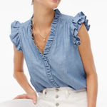 J.Crew  Sleeveless Ruffled Denim Chambray Button Up Top Size L Photo 0