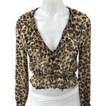 ZARA Brown Leopard Animal Print Frill Ruffle V-Neck Peplum Crop Blouse Top Sz XS Photo 0