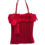Murval Red Knit Shoulder Bag with Faux Fur Trim Y2K holiday vibe Photo 0