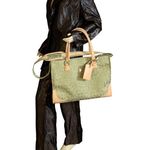 Diane Von Furstenberg  GREEN CANVAS & TAN LEATHER WEEKENDER TRAVEL BAG Photo 0