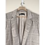 ZARA  Blazer Women's M Plaid Gray Faux Suede Ruched Sleeve Long Line Open Front‎ Photo 1