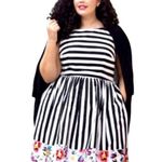 Modcloth  "Miss Mix it" Cute Floral Stripped Dress Black and White Size Medium Photo 2