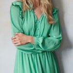 LC Lauren Conrad | Adel Blue Jacquard Ruffle Neck Button Front Tiered Dress Photo 0