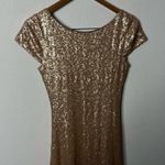 Revelry Chloe Sequin Dress Gold Maxi Floor Length Gown Scoop Open Back Womens 4 Photo 2