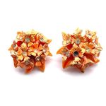 Vintage clip on cluster floral earrings orange rhinestone plastic Orange Photo 6