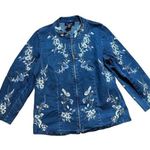 Vintage Denim & Co floral embroidered denim zip up jacket sz M womens cottagecor Blue Size M Photo 0