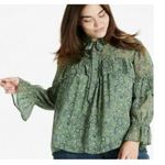 Lucky Brand Blouse 2X Green Paisley Ruffle Sleeve Boho Peasant Top Flowy Photo 9