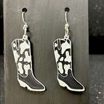 Cowboy Boot Earrings in Black and White Photo 0
