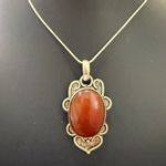 Vintage Handcrafted Silver Carnelian Cabochon Natural Stone Pendant 13.9g. Brown Photo 13