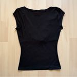 Bebe Black Satin Trim Deep V-Neck Cap Sleeve Top – XS – Made in USA Photo 1