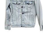 Elwood Distressed Denim Coat Trucker Jacket in Light Wash Size Medium Blue Photo 3