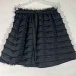 H&M TIERED FRINGE SKIRT ALINE FULL TIE BELT POCKETS ELASTIC WAIST 8 BLACK A74 Photo 0