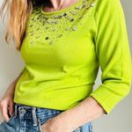 Vintage Y2K Knit Neon Green Embellished Top Size XS Victor Costa Photo 0