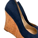 Boston Proper  Navy Blue Leather Pammy Wedge Platform Cork Heels Size 9.5 Photo 1