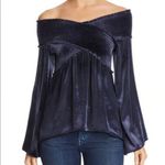 Ramy Brook NWT Liza One-Shoulder Velvet Smocked Top Sz XS Navy Photo 0