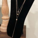 Gold tone triple strand rhinestone stone accent lariat necklace Photo 3