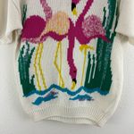 HONORS MISSES Vintage 1980s Retro White Pink Flamingo Short Sleeve Sweater Top Multiple Photo 3