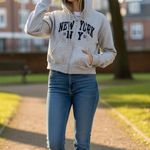 Refuge Athletics Gray New York 1991 Cropped Zip Up Hoodie Size L Athleisure Size L Photo 0