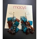 Macy's ‎ Dangle Earrings Colorful Cubes Blue Brown Photo 1