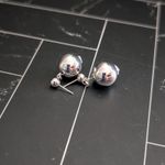 Vintage Stud Earrings Silver Tone Ball Dangle Shiny Mirrored Photo 4