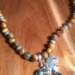 Lion Charm Tiger's Eye Beaded Silvertone and Stainless Steel Necklace Photo 4